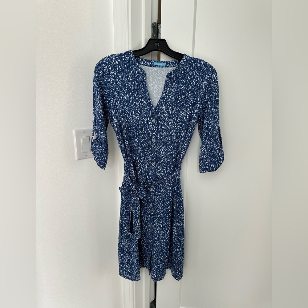 J. McLaughlin Navy and White Cropped Long Sleeve Dress